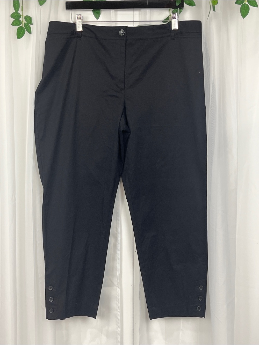 Talbots Perfect Crop Pant 16W Black Slim Leg Stretch Pockets 3 Button Ankle NWT